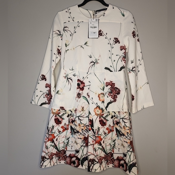 Zara║Floral White Dress║Size S - Picture 2 of 8